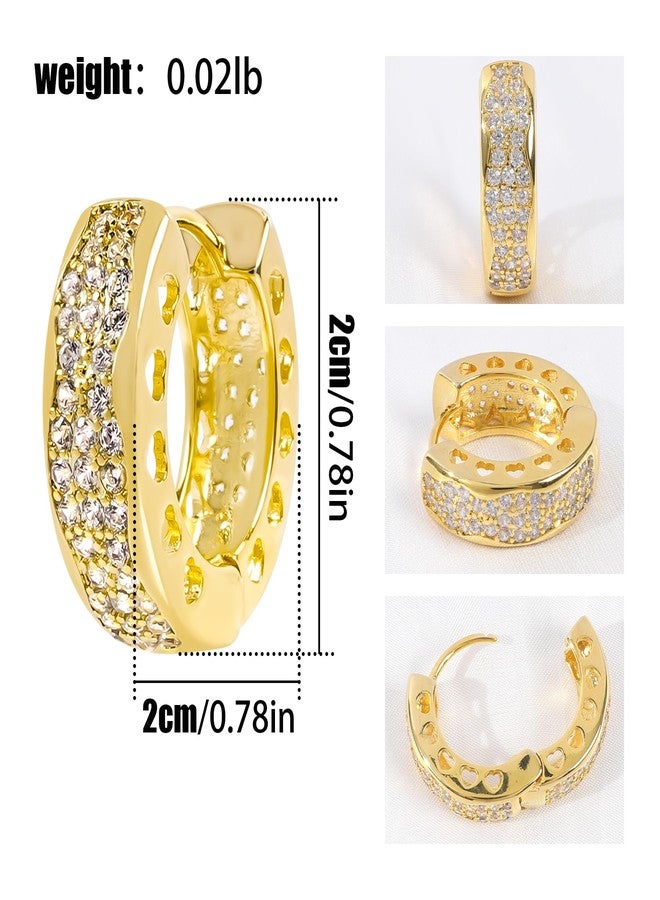 MOONWALTZ Gold Cubic Zirconia Chunky Hoop Earrings for Women 14K Gold Plated Thick Chunky Huggie Hoop Earrings with Hollow Heart Earrings Sparkly CZ Hoop Post Earrings Lightweight Trendy Jewelry Gift for Women - Image 2